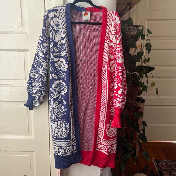Farm Rio Garden Belted Cardigan Small Red & Blue - Picture 2 of 7